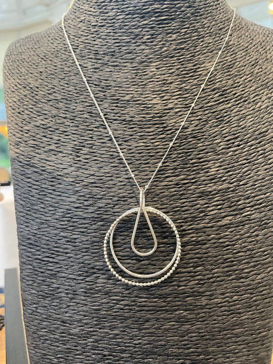 Handmade Sterling Silver Teardrop Duo Circle Necklace